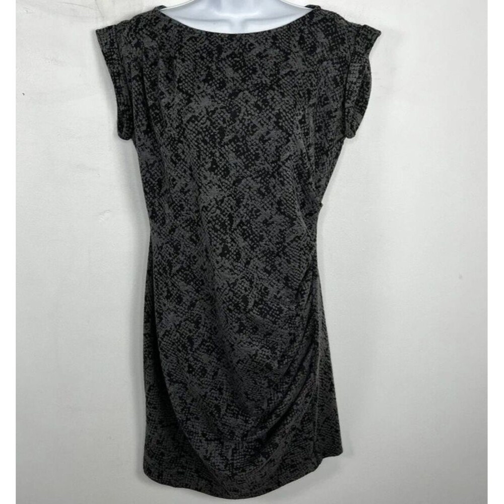 Ann Taylor Snakeskin Print Dress Sz M Cap Sleeve Ruched Sheath Short Midi
